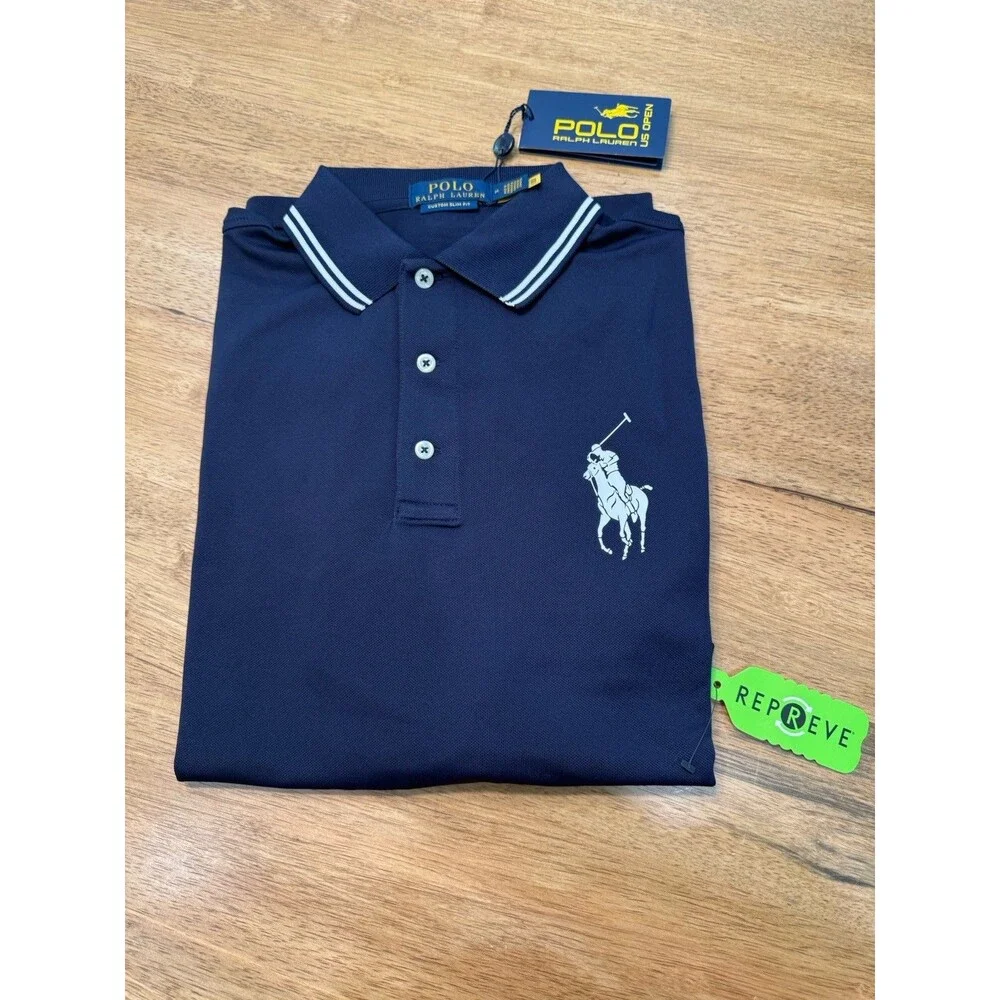 NWT US Open Polo Ralph Lauren Umpire Polo Shirt Long Sleeve Navy Medium Tennis